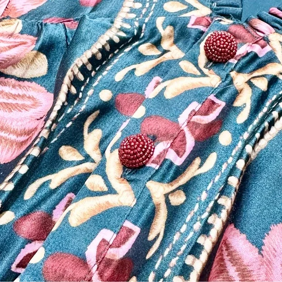 Farm Rio Teal Seashell Tapestry Lenzing™ Ecovero™ Viscose Mini Dress - Picture 9 of 10